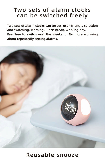 Cute Kids Digital Alarm Clock With Light And Emoji Display 10
