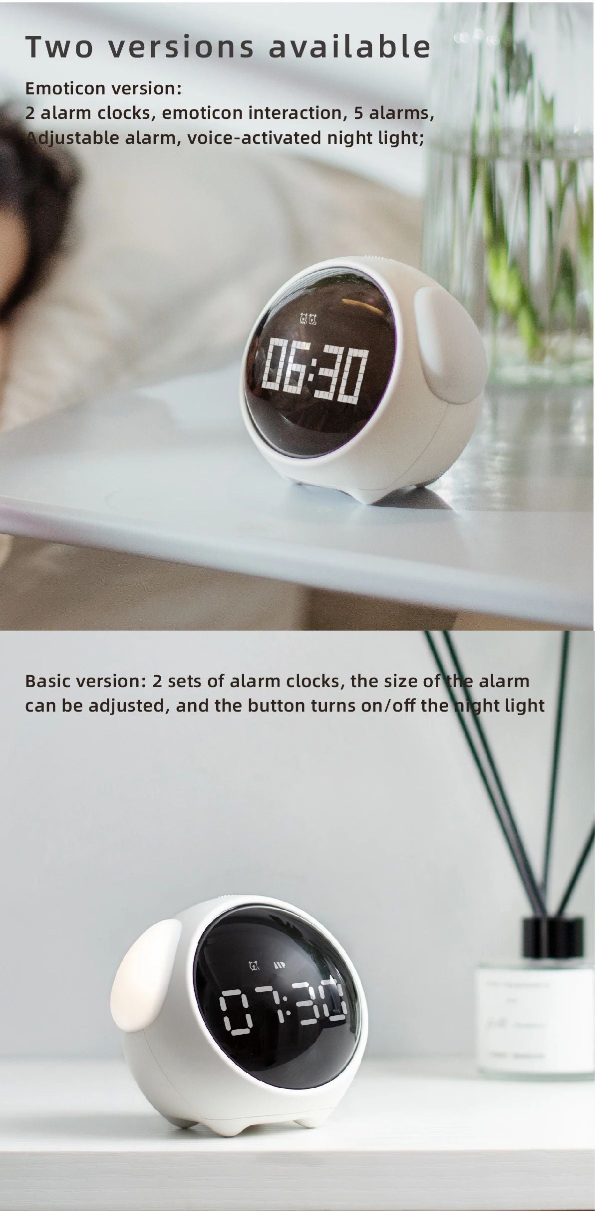 Cute Kids Digital Alarm Clock With Light And Emoji Display 13