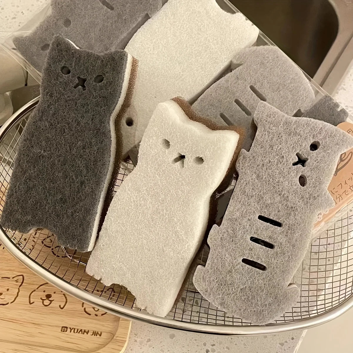 Cute Cat Kitchen Sponge Set, Thick and Durable Dish Cleaning Tools