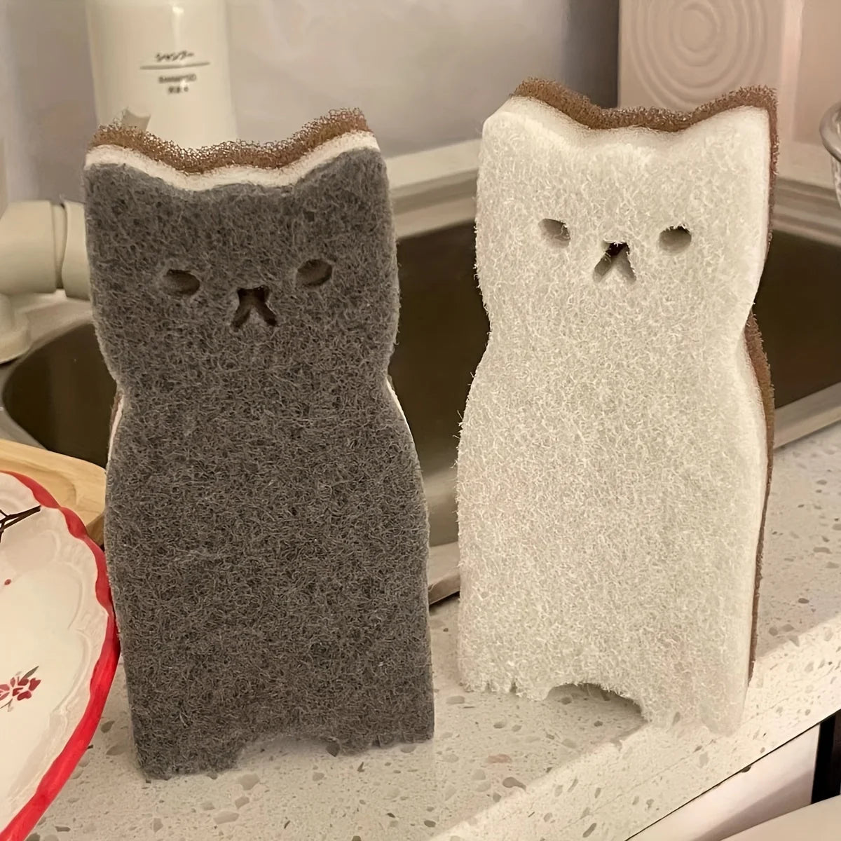 Cute Cat Kitchen Sponge Set, Thick and Durable Dish Cleaning Tools