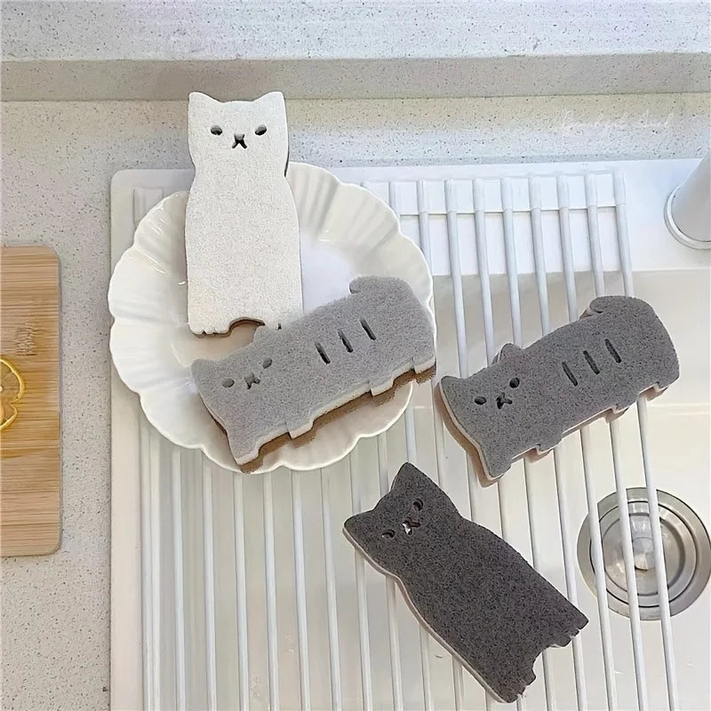 Cute Cat Kitchen Sponge Set, Thick and Durable Dish Cleaning Tools