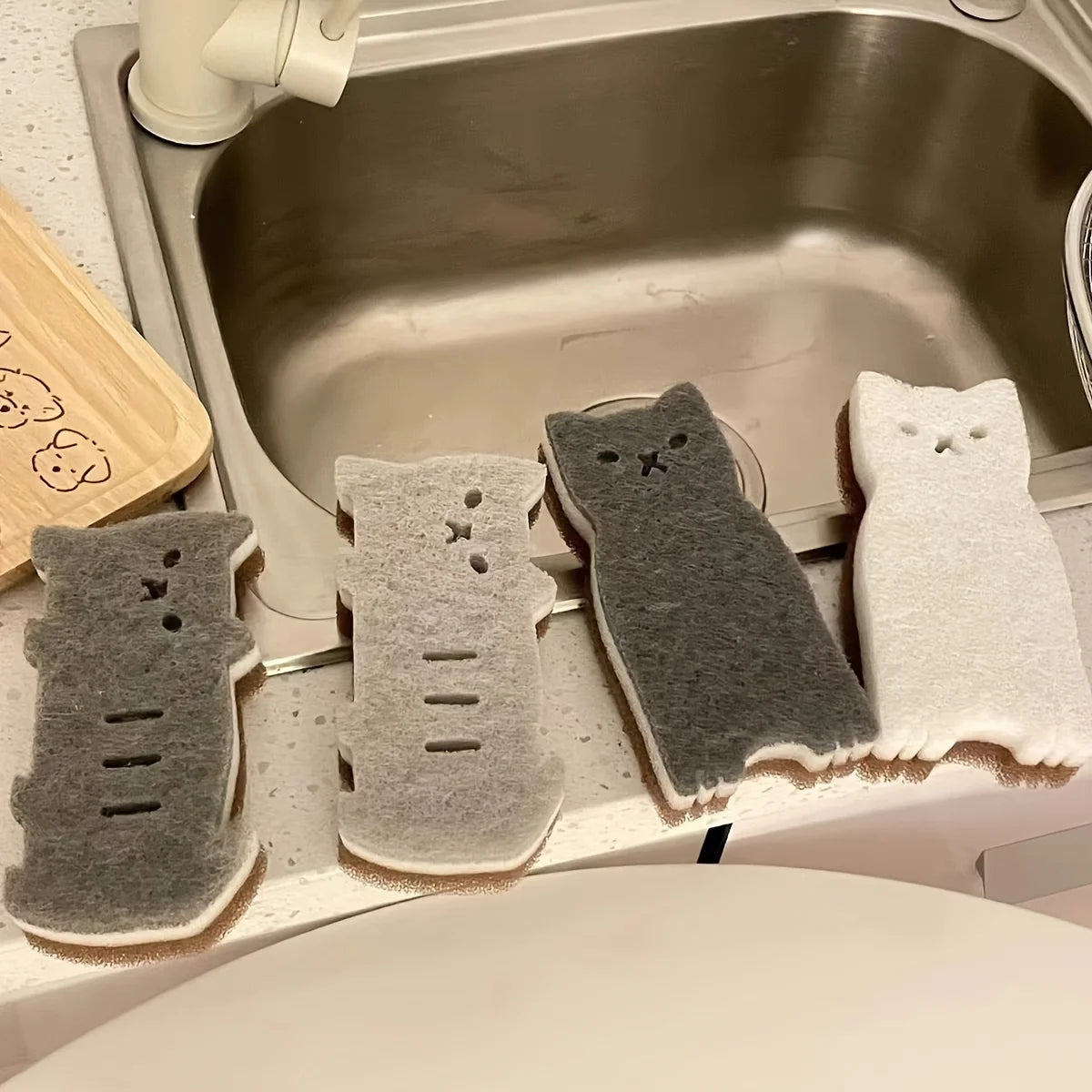 Cute Cat Kitchen Sponge Set, Thick and Durable Dish Cleaning Tools