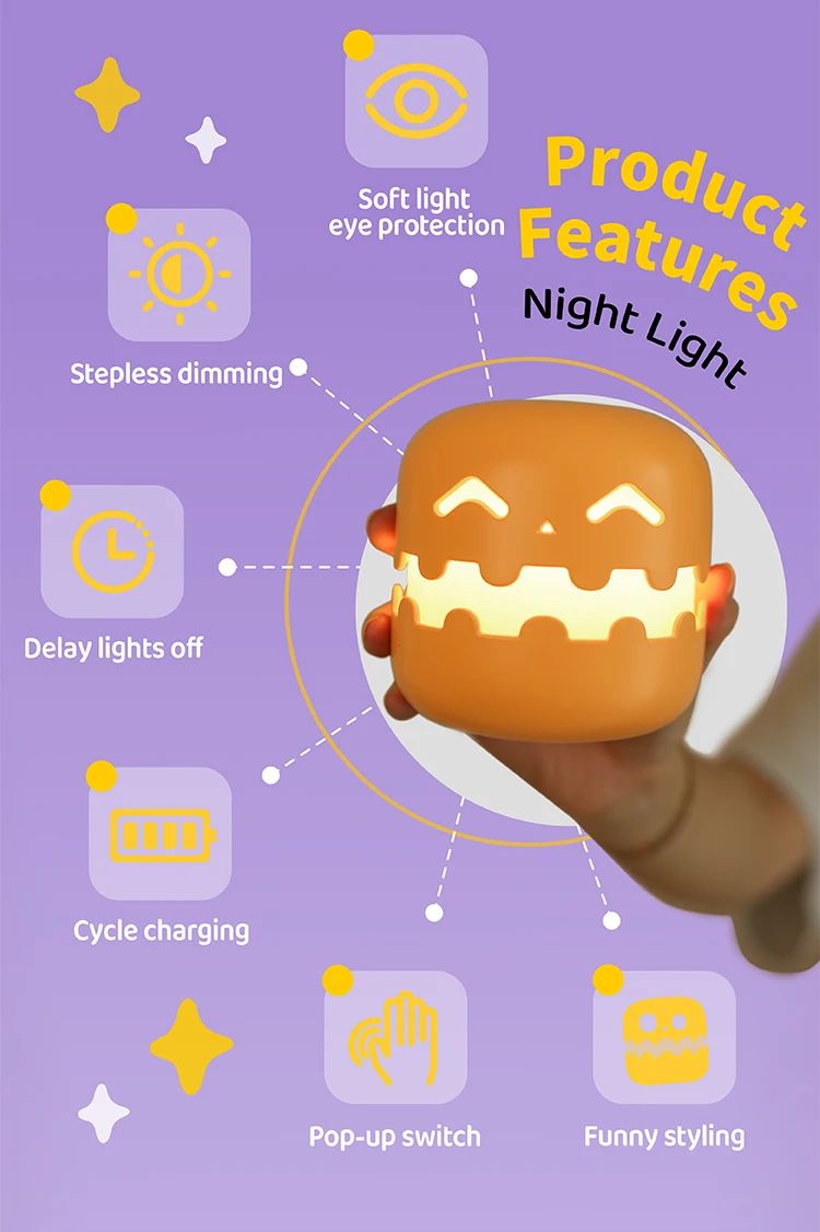 Cute Cartoon Ghost Night Light  Rechargeable Bedside Lamp For Kids 8