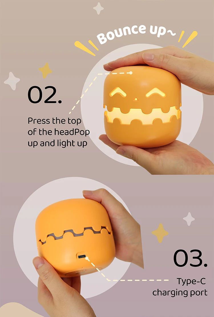 Cute Cartoon Ghost Night Light  Rechargeable Bedside Lamp For Kids 13