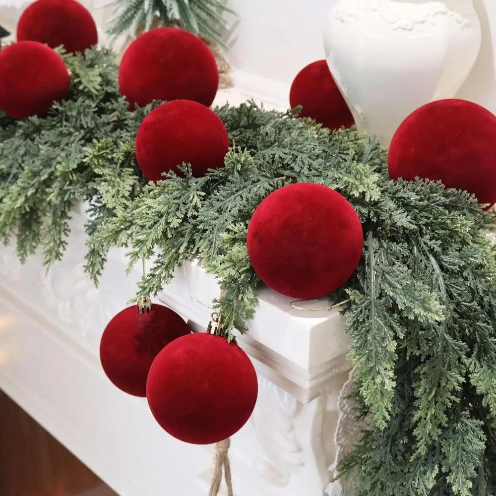 White Red Velvet Christmas Balls Ornaments Tree Hanging Pendants 4