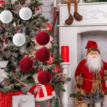 White Red Velvet Christmas Balls Ornaments Tree Hanging Pendants 5