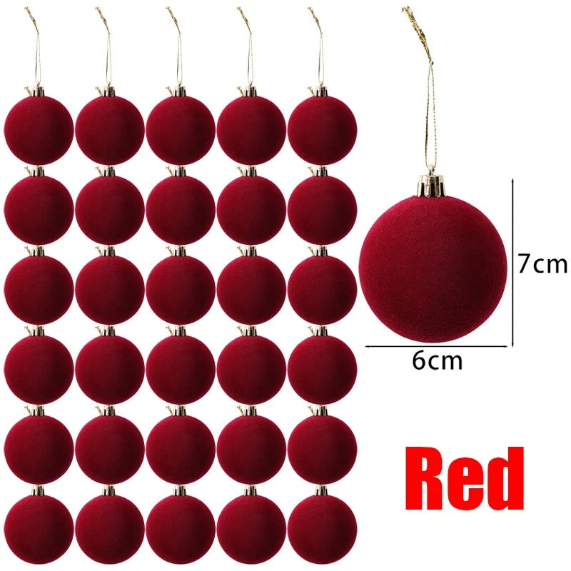 White Red Velvet Christmas Balls Ornaments Tree Hanging Pendants 7