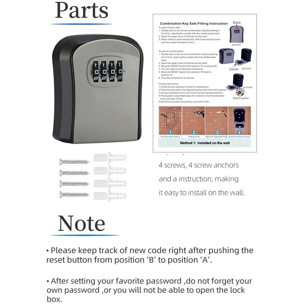 Smart WallMounted Code Key Safe  Outdoor Resettable Password Lock Box For Spare Keys 4