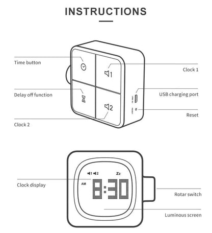 Square Digital LED Alarm Clock With USB Charger  Timer 4
