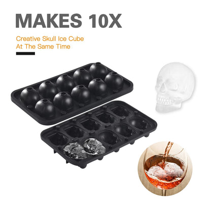 Skull  Whiskey Silicone Ice Mold  10Cavity FoodGrade Ice Block Tray With Filling Funnel 2