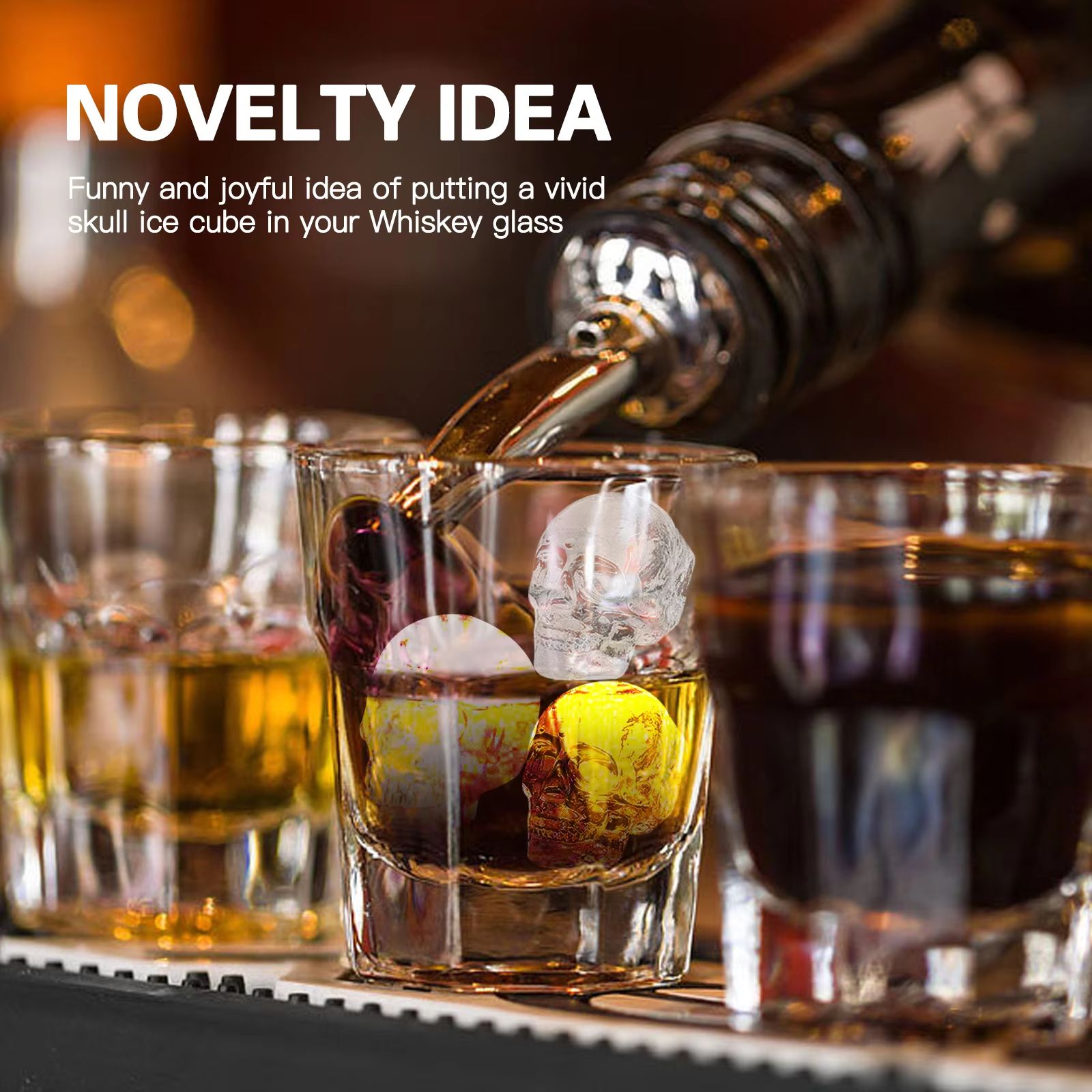 Skull  Whiskey Silicone Ice Mold  10Cavity FoodGrade Ice Block Tray With Filling Funnel 4