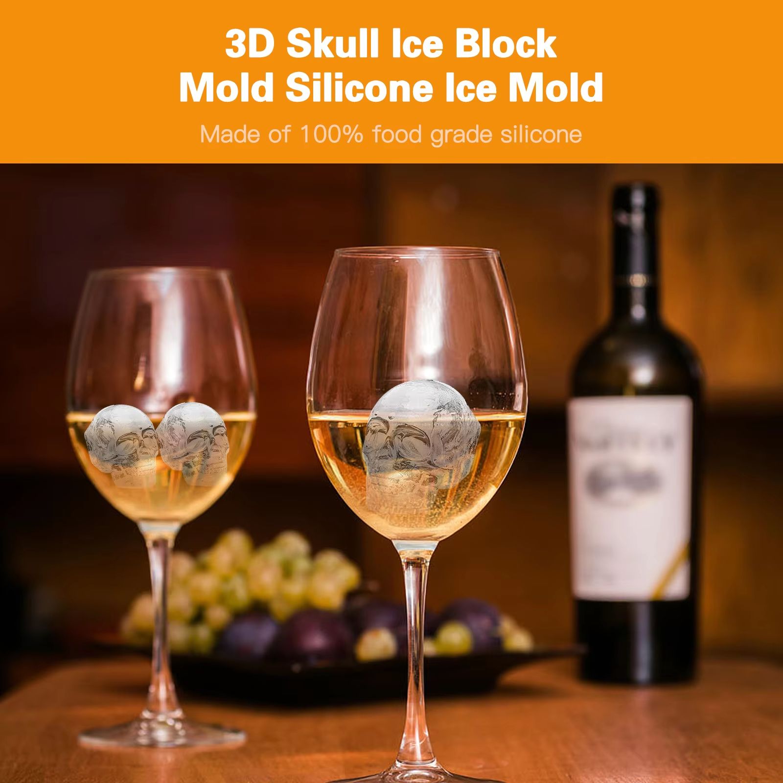 Skull  Whiskey Silicone Ice Mold  10Cavity FoodGrade Ice Block Tray With Filling Funnel 5