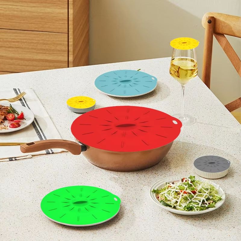 5-Pack Silicone Microwave Splatter Covers – Reusable Heat-Resistant Suction Lids in 5 Sizes