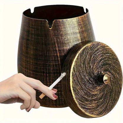 Smokeless Windproof Metal Ashtray with Lid for Indoor and Outdoor Use, Odorless, Perfect Gift for Smokers