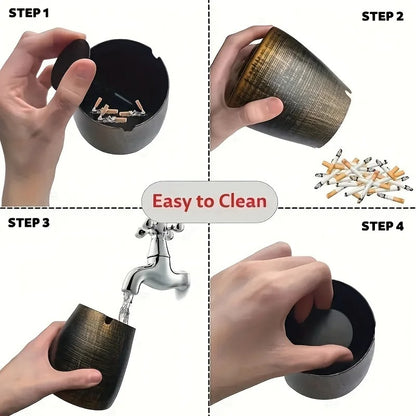 Smokeless Windproof Metal Ashtray with Lid for Indoor and Outdoor Use, Odorless, Perfect Gift for Smokers