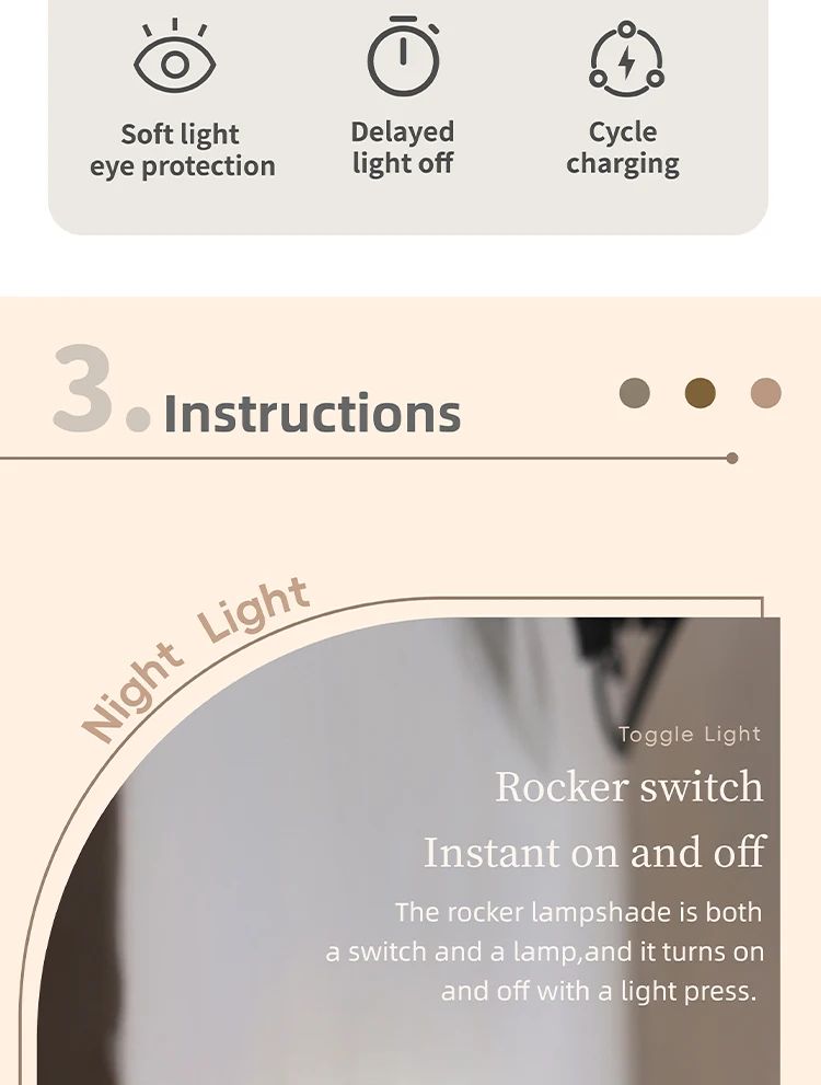Beech Wood Magnetic Switch Night Light  Rechargeable Wall  Bedside Lamp 9