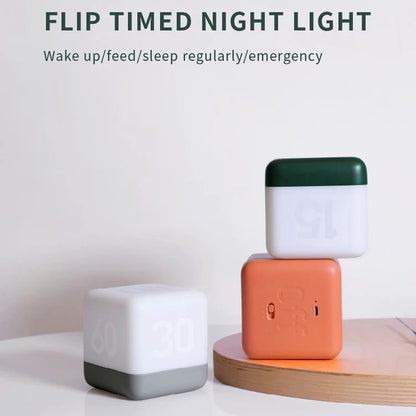 Flip Timer LED Cube Night Light  Minimalist Bedside  Desk Lamp 3