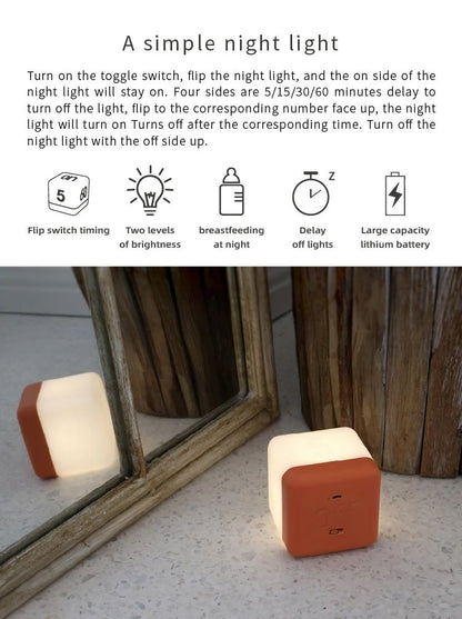 Flip Timer LED Cube Night Light  Minimalist Bedside  Desk Lamp 4