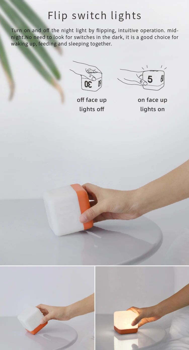Flip Timer LED Cube Night Light  Minimalist Bedside  Desk Lamp 6