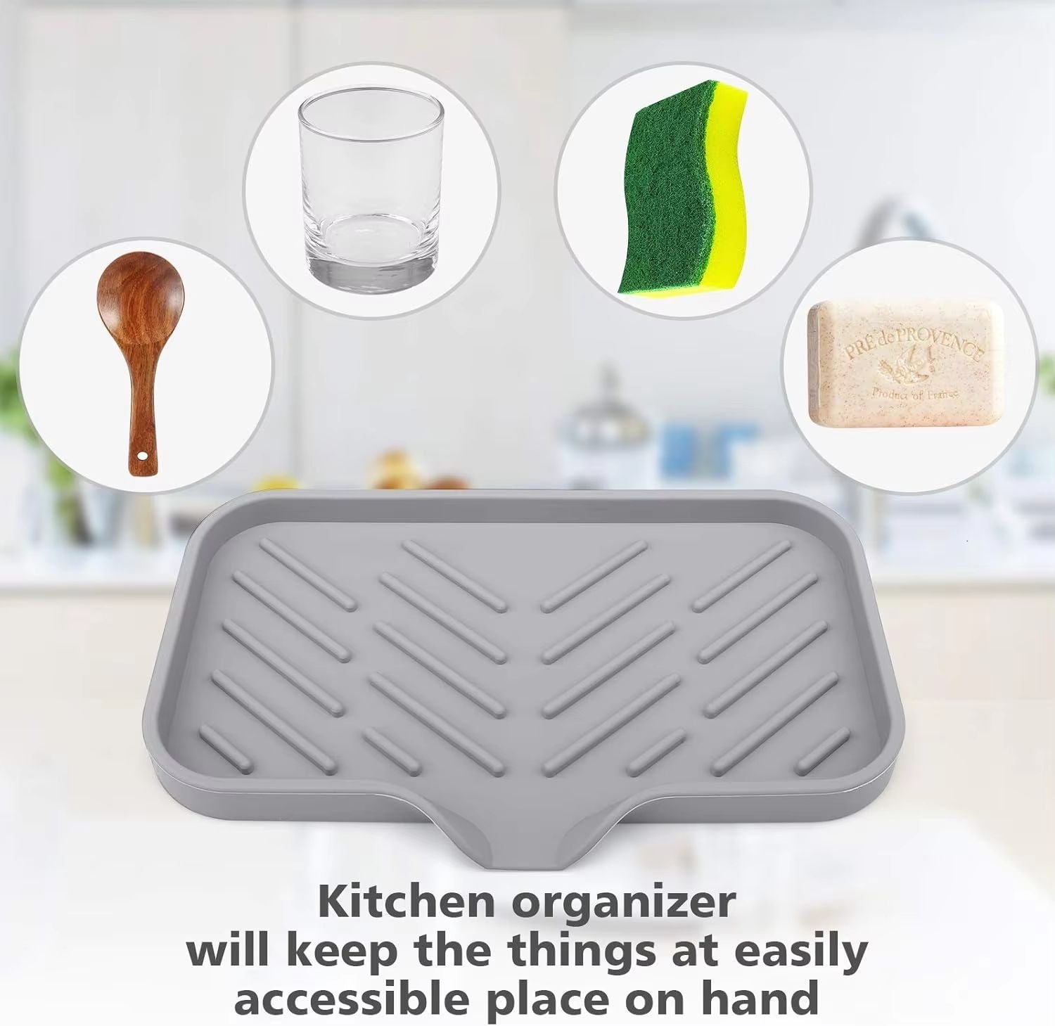 Premium Silicone Sink Soap  Sponge Tray  SelfDraining Counter Caddy For Kitchen Or Bathroom 2