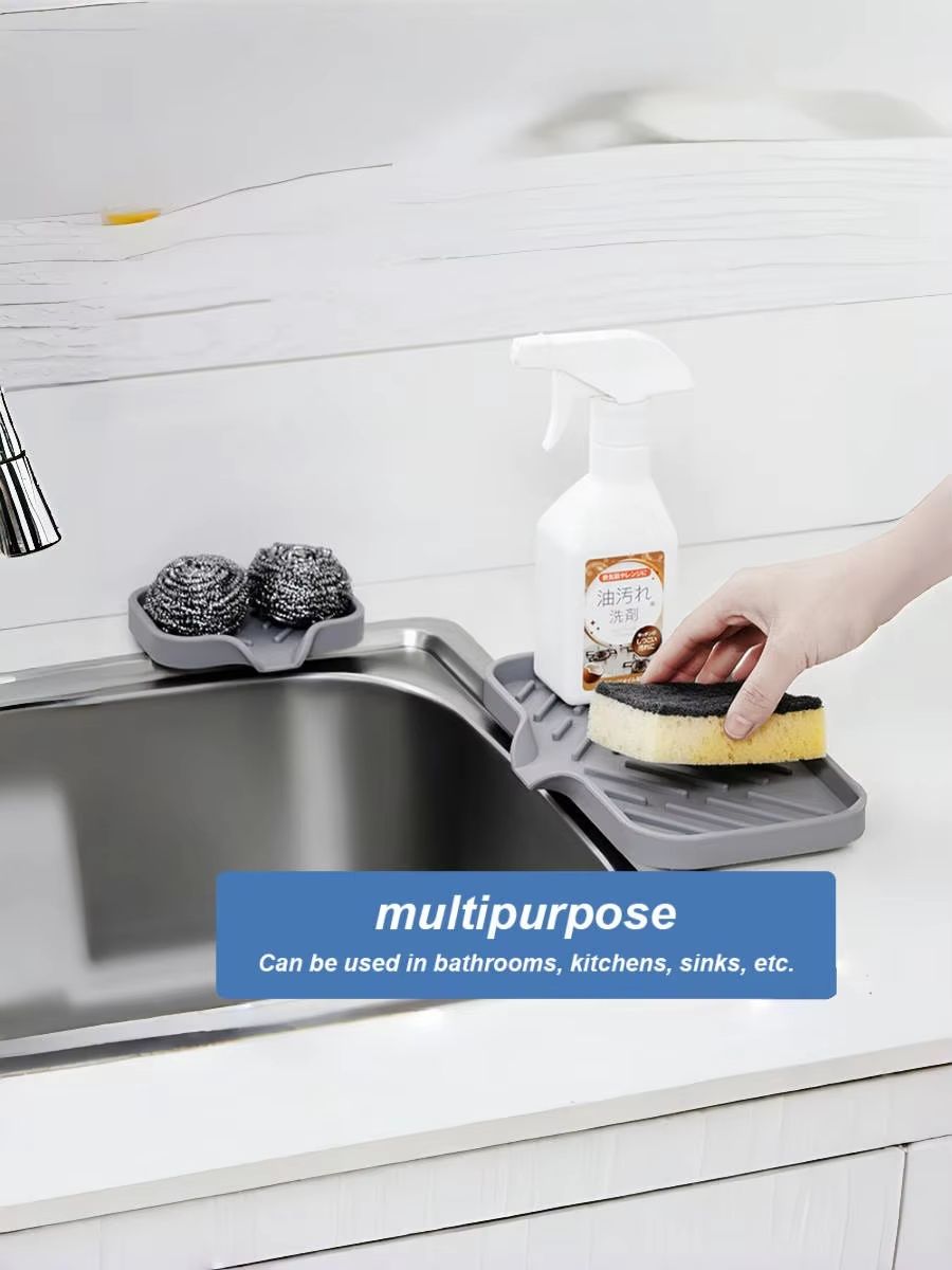 Premium Silicone Sink Soap  Sponge Tray  SelfDraining Counter Caddy For Kitchen Or Bathroom 3