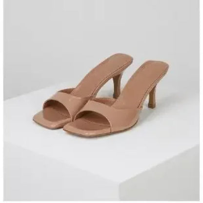 New Summer Slippers for Women, Sexy Square Toe, Thin Heels Large Size Casual Heel Shoes