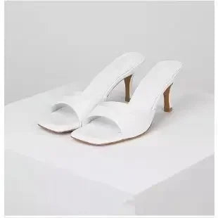New Summer Slippers For Women Sexy Square Toe Thin Heels Large Size Casual Heel Shoes 6