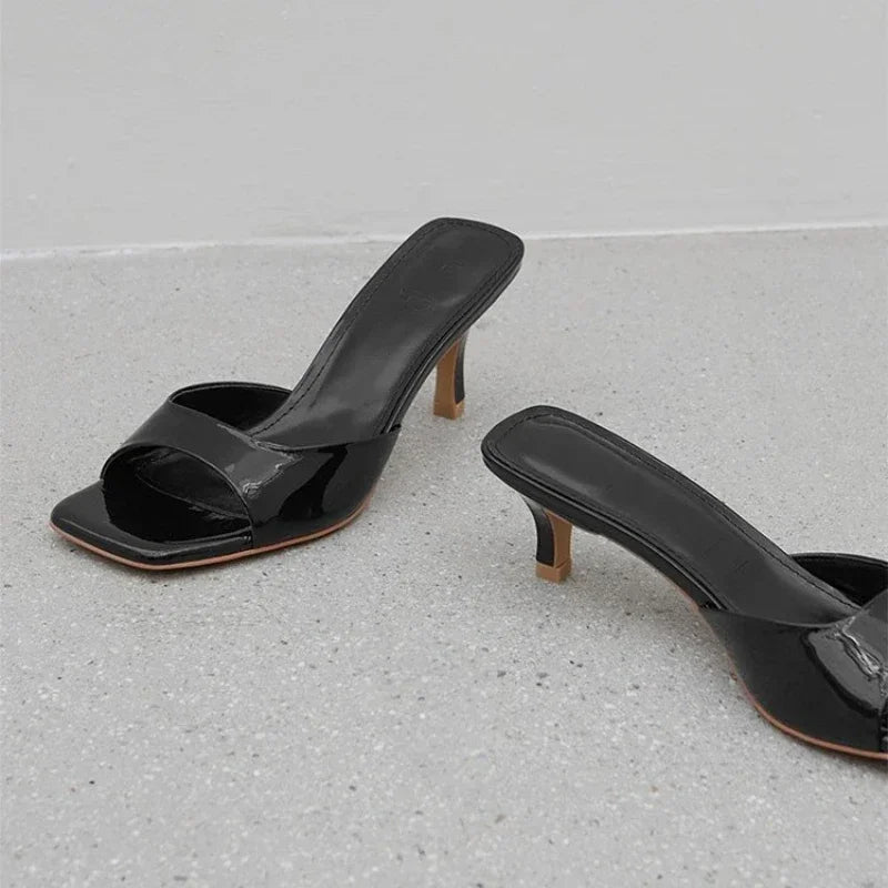New Summer Slippers For Women Sexy Square Toe Thin Heels Large Size Casual Heel Shoes 4