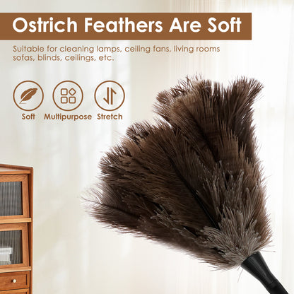 Extendable Ostrich Feather Duster With Stainless Steel Handle Furniture Cleaning Tool 1