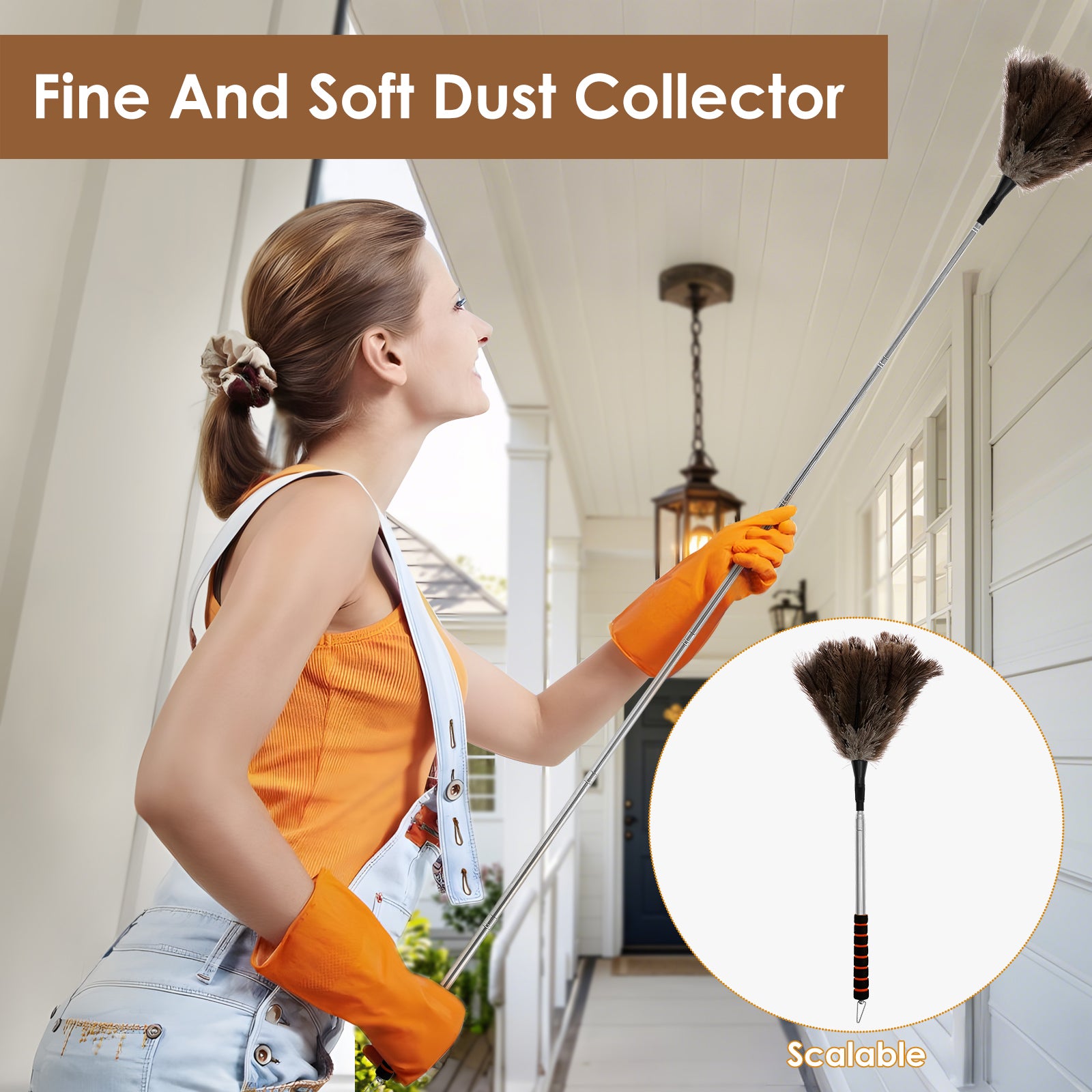 Extendable Ostrich Feather Duster With Stainless Steel Handle Furniture Cleaning Tool 2