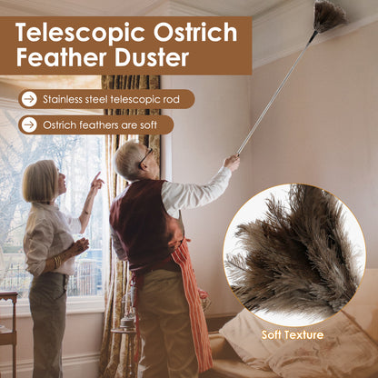 Extendable Ostrich Feather Duster With Stainless Steel Handle Furniture Cleaning Tool 3