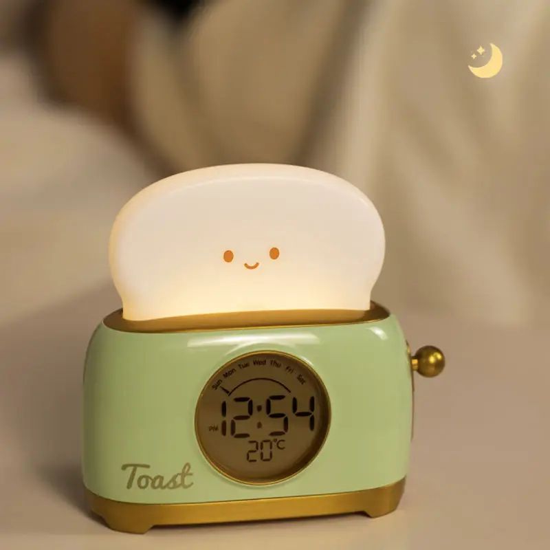 Kawaii Toaster Digital Alarm Clock with LED Night Light & Touch Control