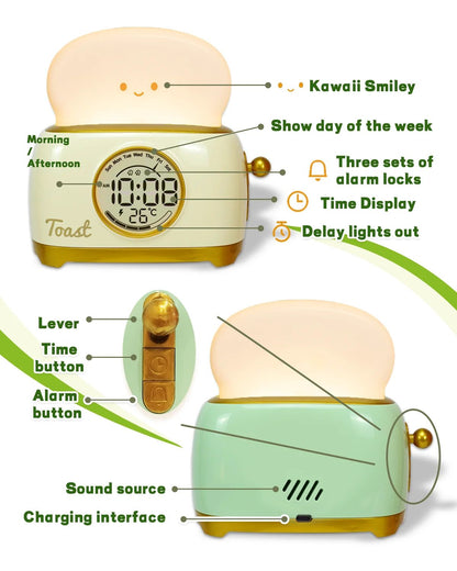 Kawaii Toaster Digital Alarm Clock With LED Night Light  Touch Control 3