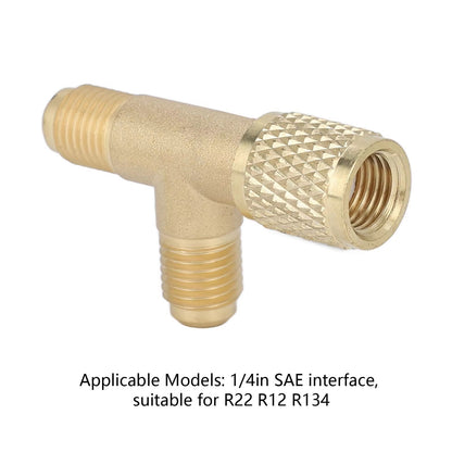 Quick Coupler Tee Adapter – 1/4in SAE Brass Valve Core Tee for R22/R12/R134 Systems
