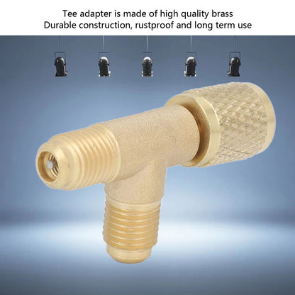 Quick Coupler Tee Adapter  14in SAE Brass Valve Core Tee For R22R12R134 Systems 1