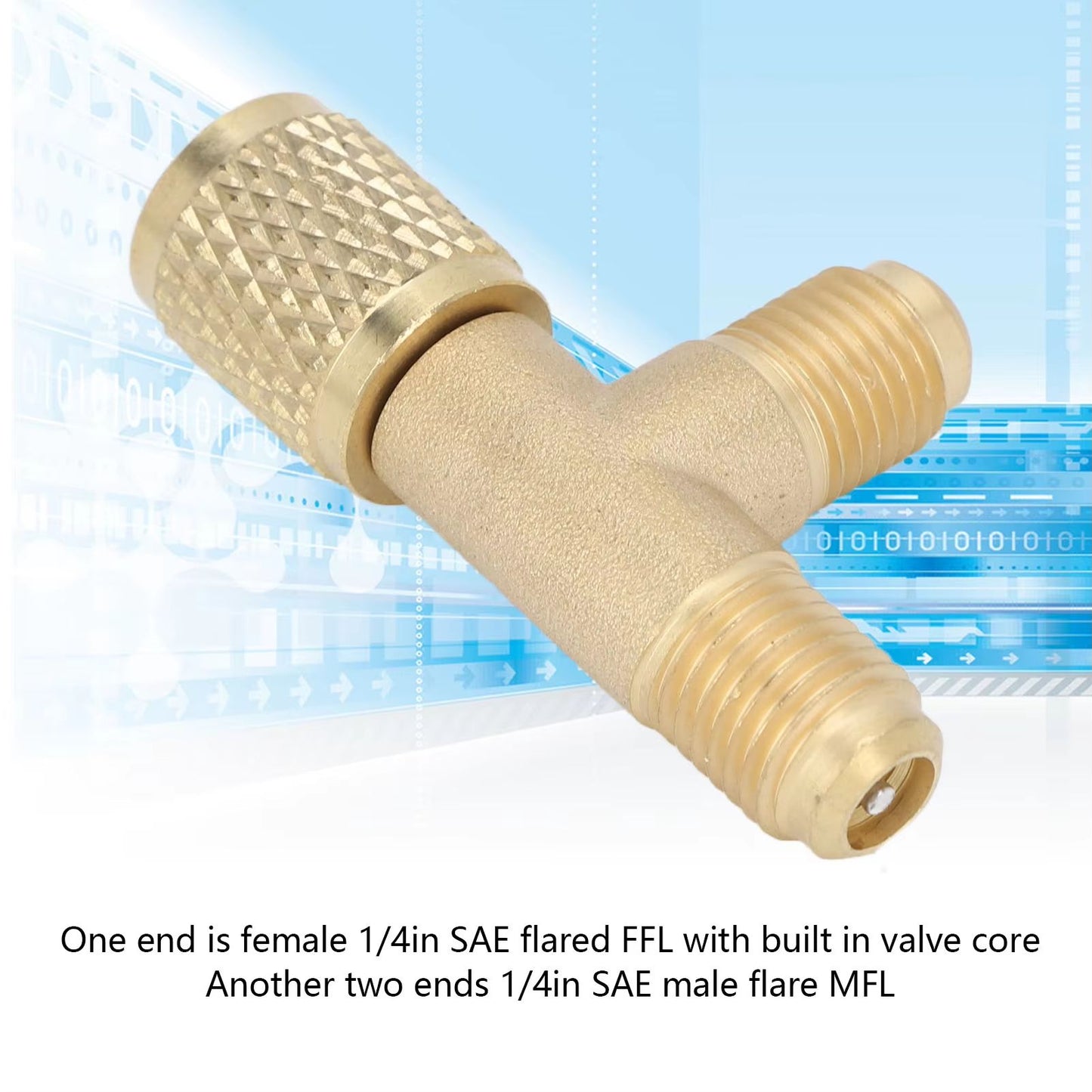 Quick Coupler Tee Adapter  14in SAE Brass Valve Core Tee For R22R12R134 Systems 2