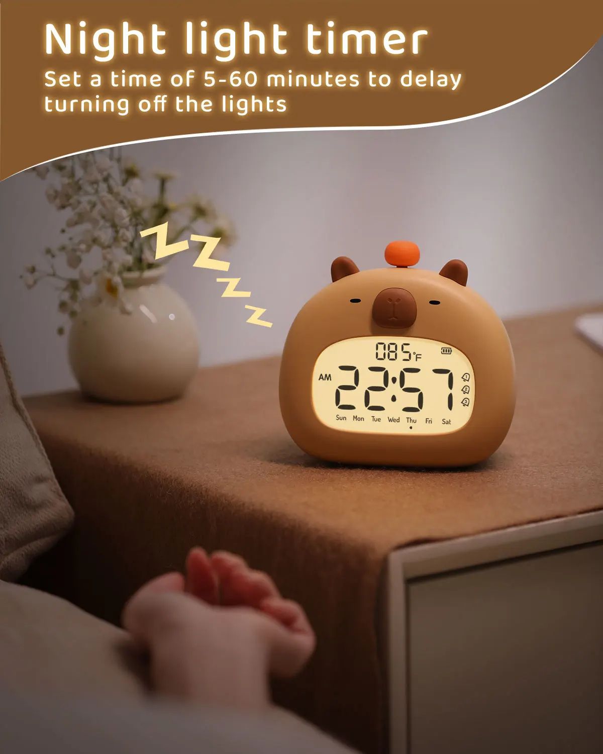 Cute Capybara Alarm Clock With Night Light  Timer  Kids Bedroom Multifunction Clock 3