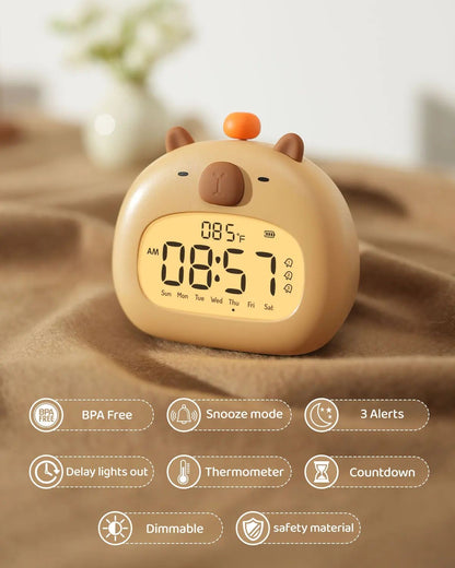 Cute Capybara Alarm Clock With Night Light  Timer  Kids Bedroom Multifunction Clock 4