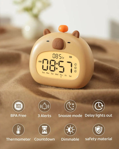 Cute Capybara Alarm Clock With Night Light  Timer  Kids Bedroom Multifunction Clock 5