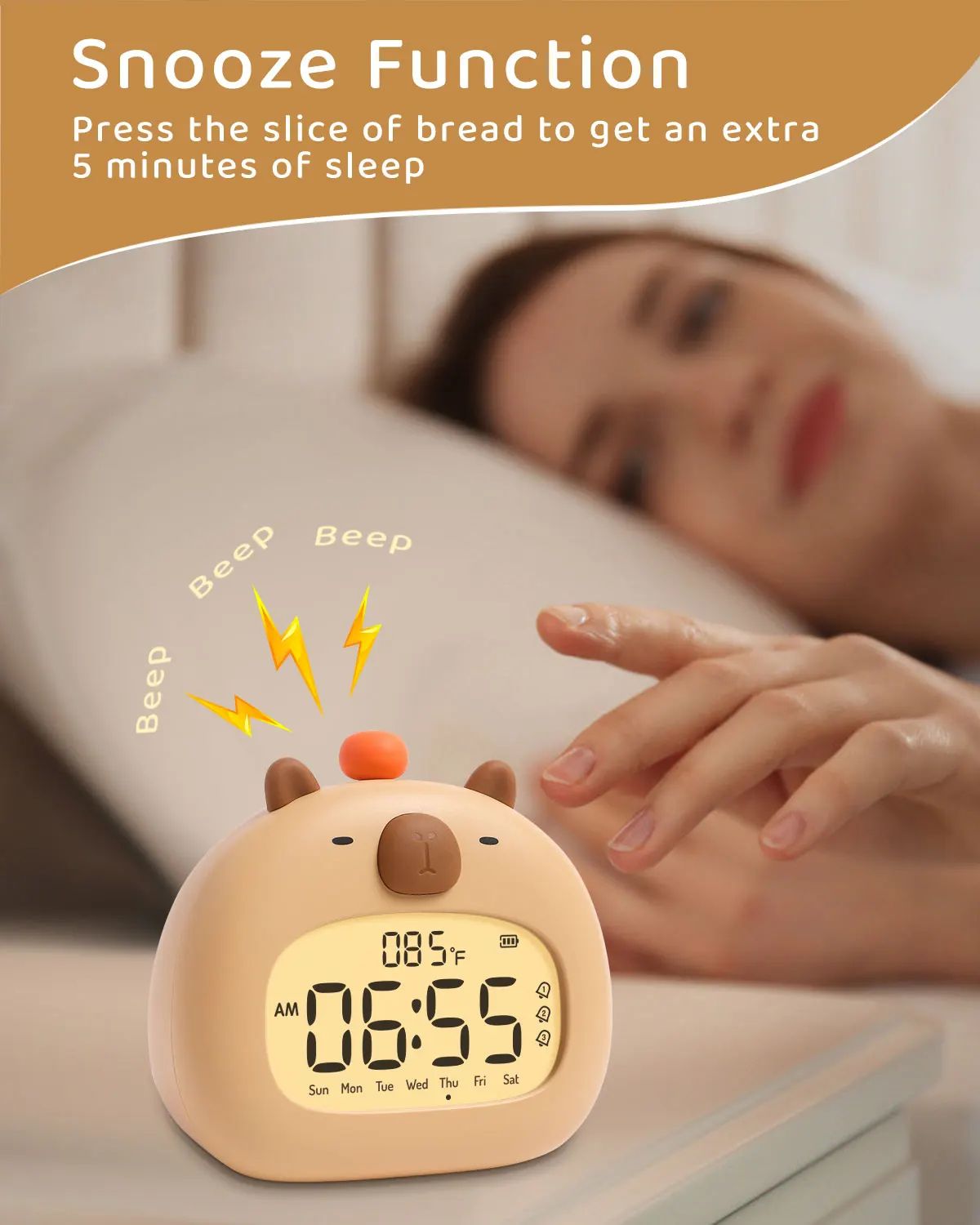 Cute Capybara Alarm Clock With Night Light  Timer  Kids Bedroom Multifunction Clock 6