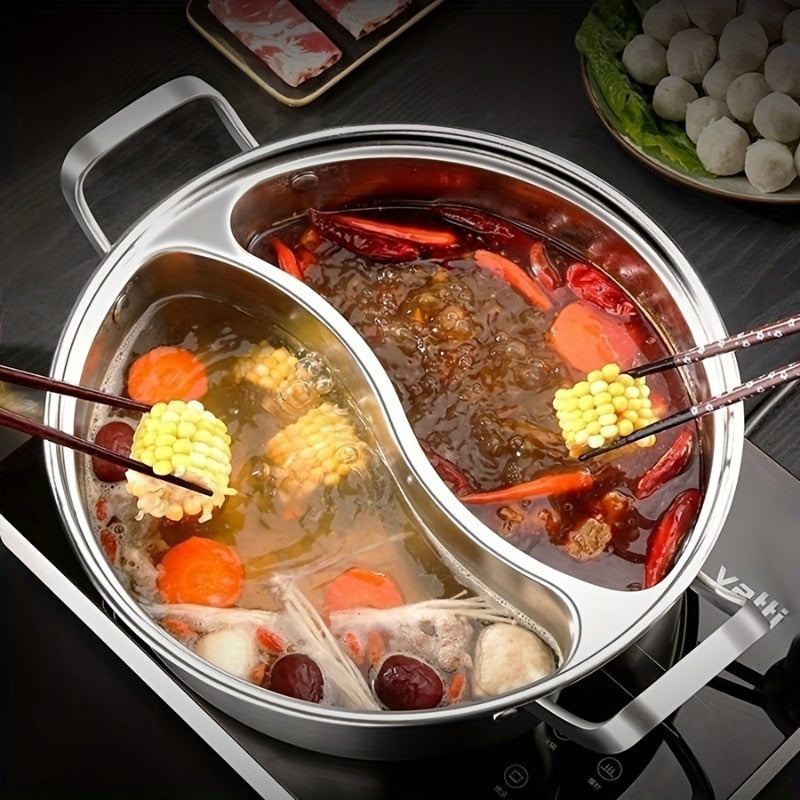 Stainless Steel Dual Flavor Hot Pot, Mandarin Duck Pot, Thickened Design for Home Cooking