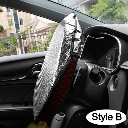 Car Steering Wheel Sun Shade Double Thick Sun Protection AntiUV Foldable Sunscreen Cover Silver Car 5