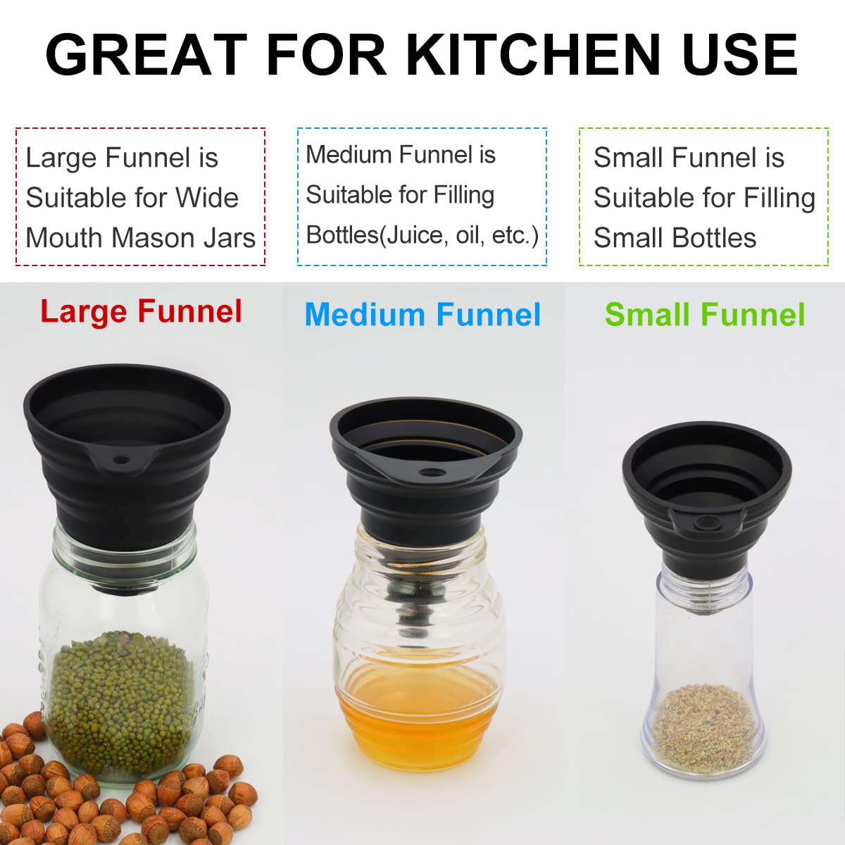 Silicone Funnels For Kitchen Use 3 Pcs Set For Liquid Powder Transfer Mini Small And Wide Mouth Fun 4