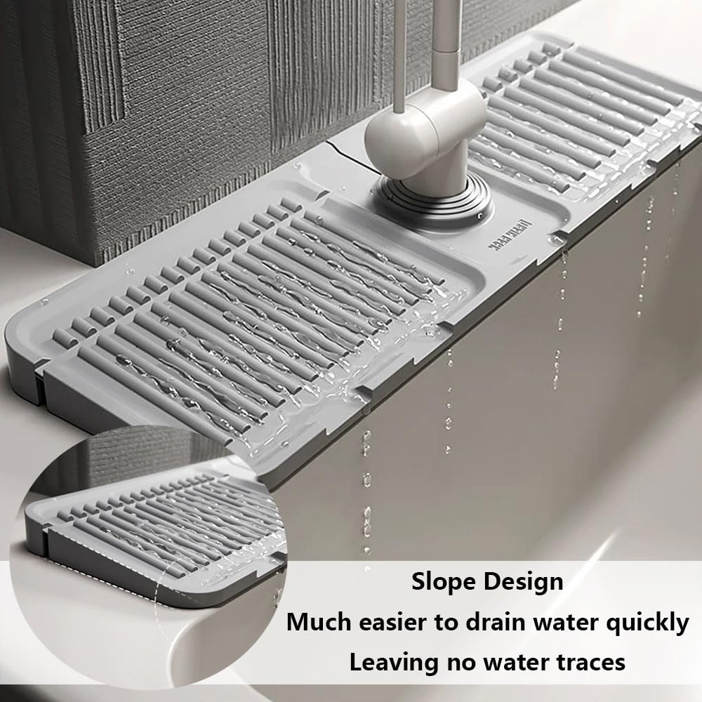 Faucet Mat for Kitchen Sink, Fast Drying Silicone Draining Tray, Stone Sink Accessories for Countertop, Drain Rack