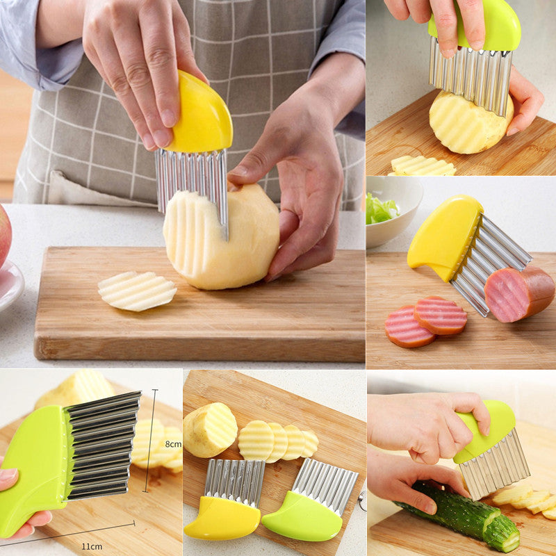 Stainless Steel Potato Chip Slicer Wavy Dough Vegetable Cutter French Fry Maker Tool 10