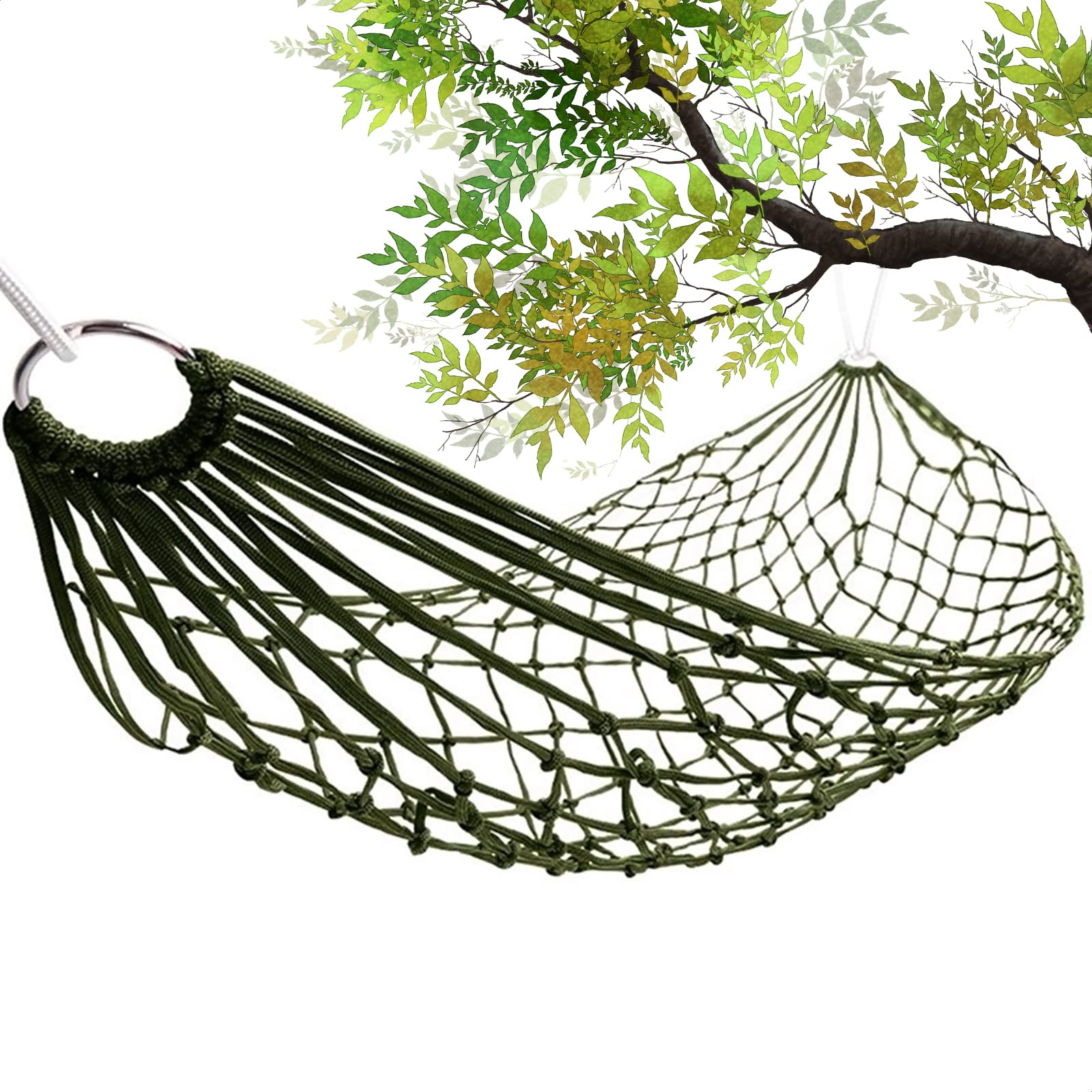 Portable Outdoor Camping Hammock, Net Swing Tree Straps, Single or Double Mesh Nylon Hammock for Hiking and Travel