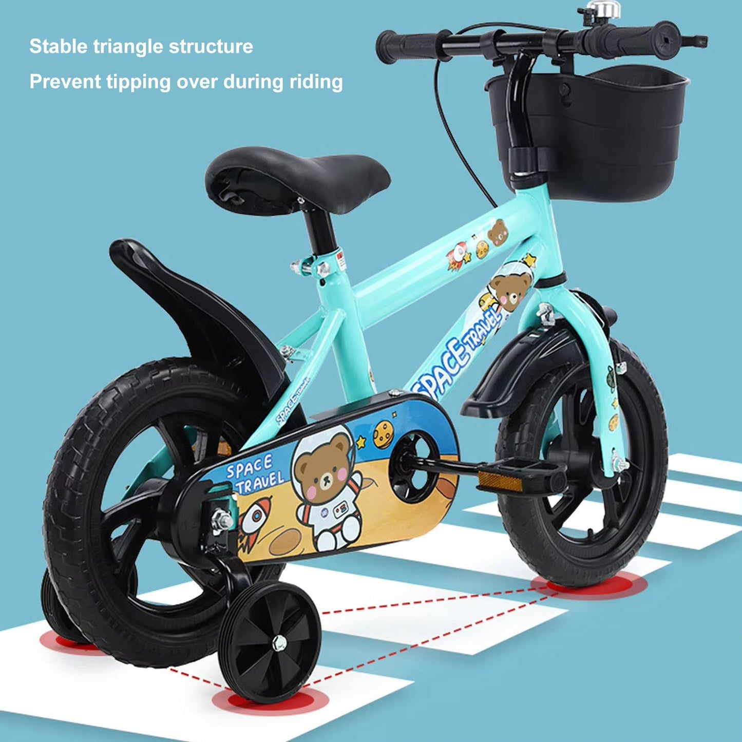 12 Inch Kids Bike With Training Wheels  Stable High Carbon Steel Toddler Bicycle Green 2