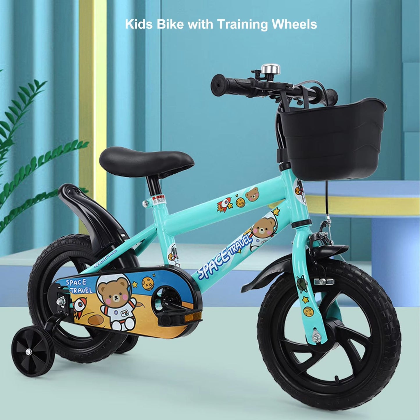 12 Inch Kids Bike With Training Wheels  Stable High Carbon Steel Toddler Bicycle Green 3
