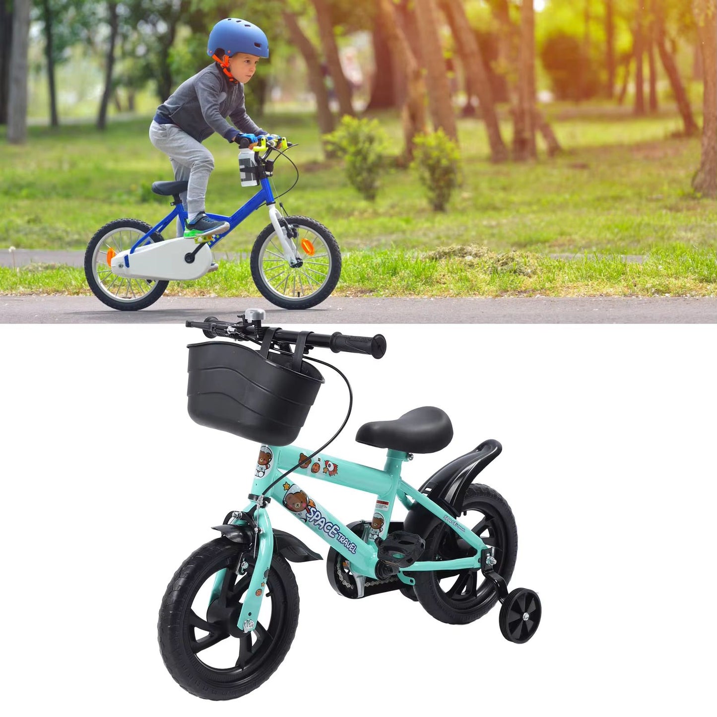 12 Inch Kids Bike With Training Wheels  Stable High Carbon Steel Toddler Bicycle Green 4