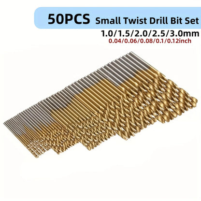 Electric Drill Tool Set, Small Titanium Plated Twist Drill Bits for DIY Woodwork and Open Drilling